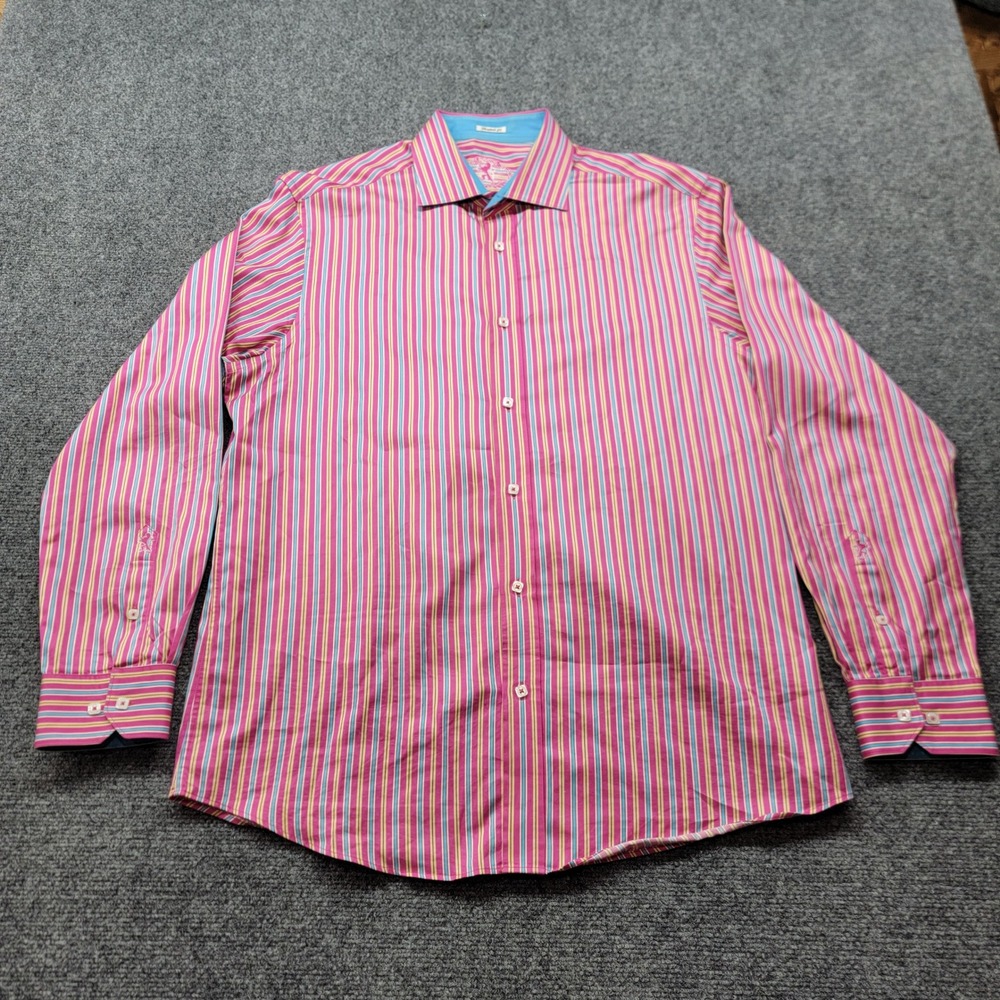 Bugatchi Uomo Mens XL Shaped Fit Cotton Striped Long Sleeve Button Down Shirt